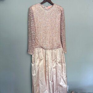 Vintage Blush Pink Sequin & Satin Evening Gown
